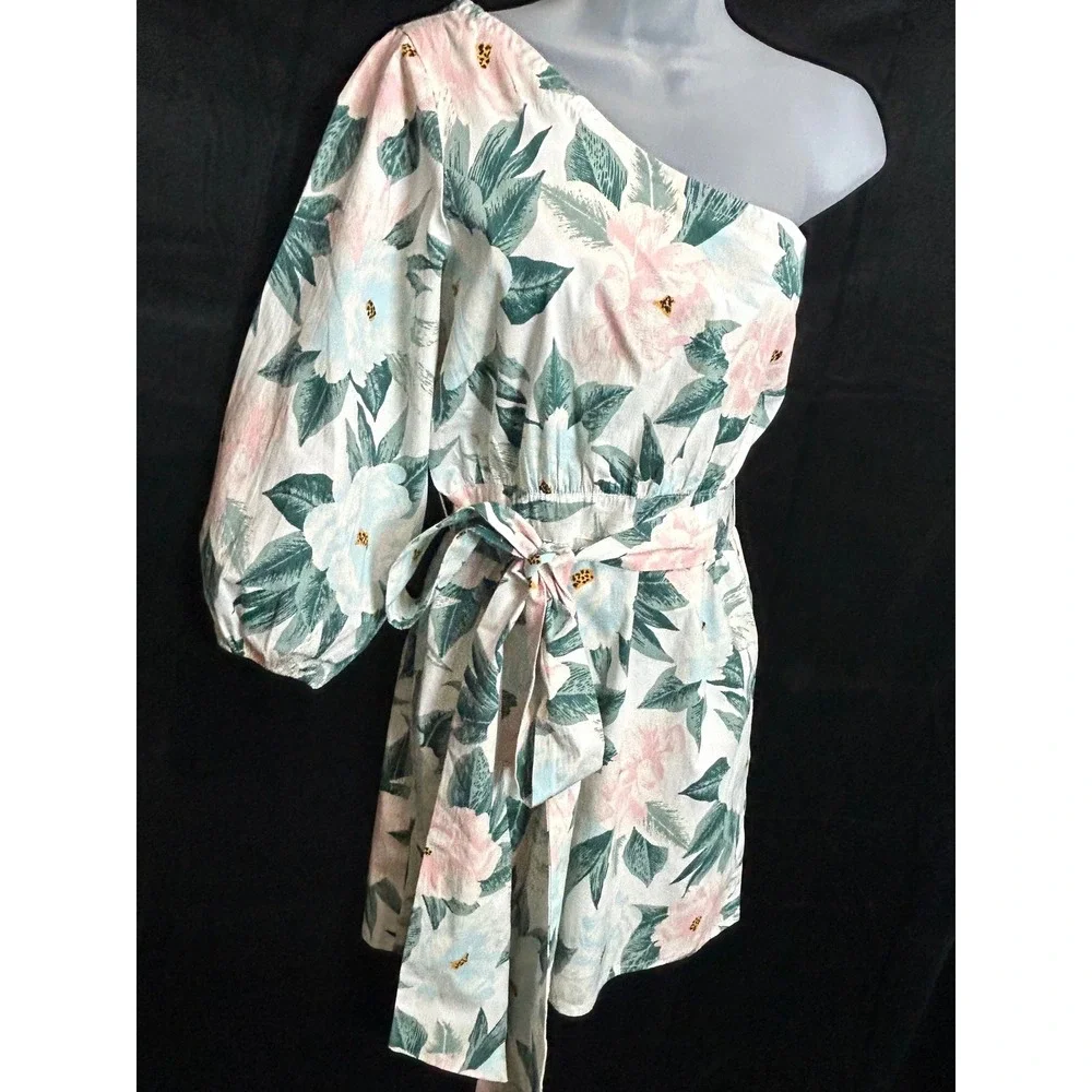Billabong x The Salty Blonde One Shoulder Floral Mini Dress Pink Blue Medium